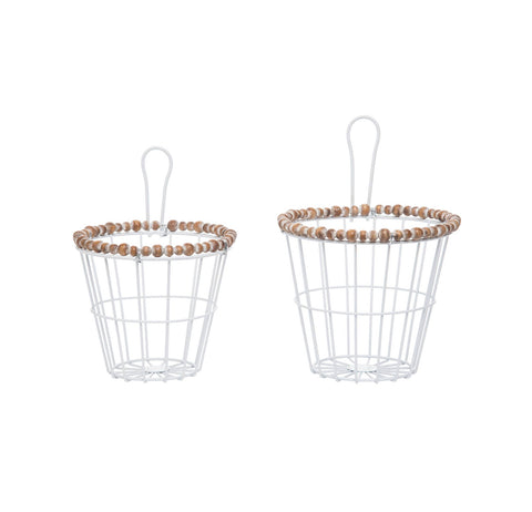 Wood Bead Wall Baskets Set of 2