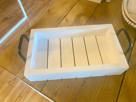 Small Wooden White Tray Black Handles