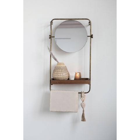 Metal Wall Mirror w/Wood Shelf