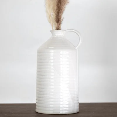 10” White Line Handle Vase