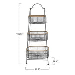 Metal & Rattan 3 Tier Basket Stand