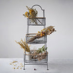 Metal & Rattan 3 Tier Basket Stand
