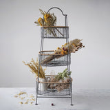 Metal & Rattan 3 Tier Basket Stand