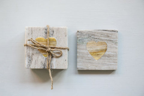 Square Marble Heart Coasters (4)
