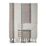 Striped woven throw with fringe.