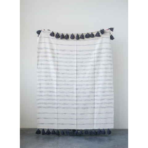 Cotton Woven Striped Throw w/Tassels