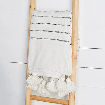Black Skinny Striped Throw w/poms