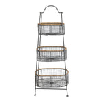 Metal & Rattan 3 Tier Basket Stand