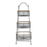 Metal & Rattan 3 Tier Basket Stand