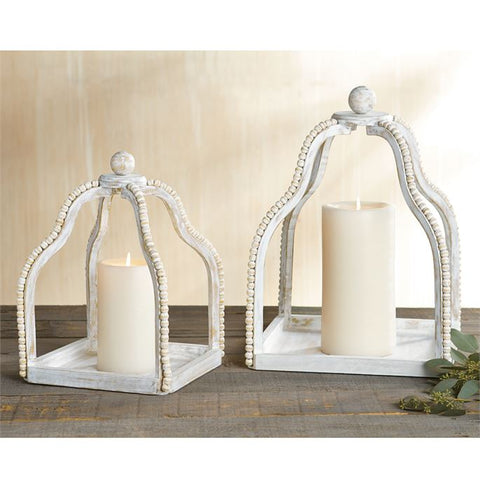 White Wood Beaded Lanterns (M,L)