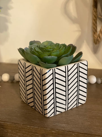 Chevron Tribal Faux Succulent Ceramic Pot 4”h
