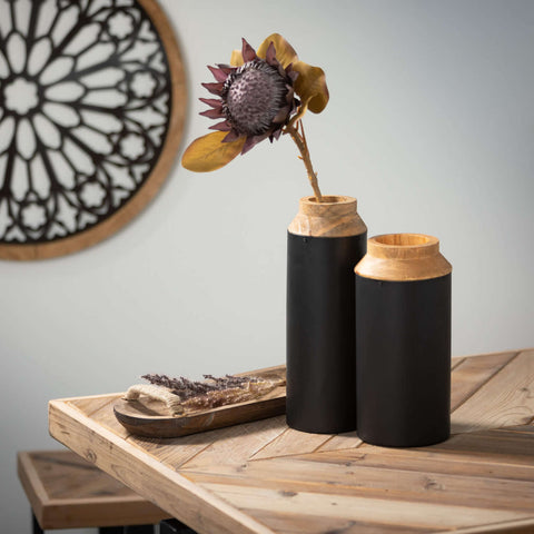Wood & Black Metal Vases